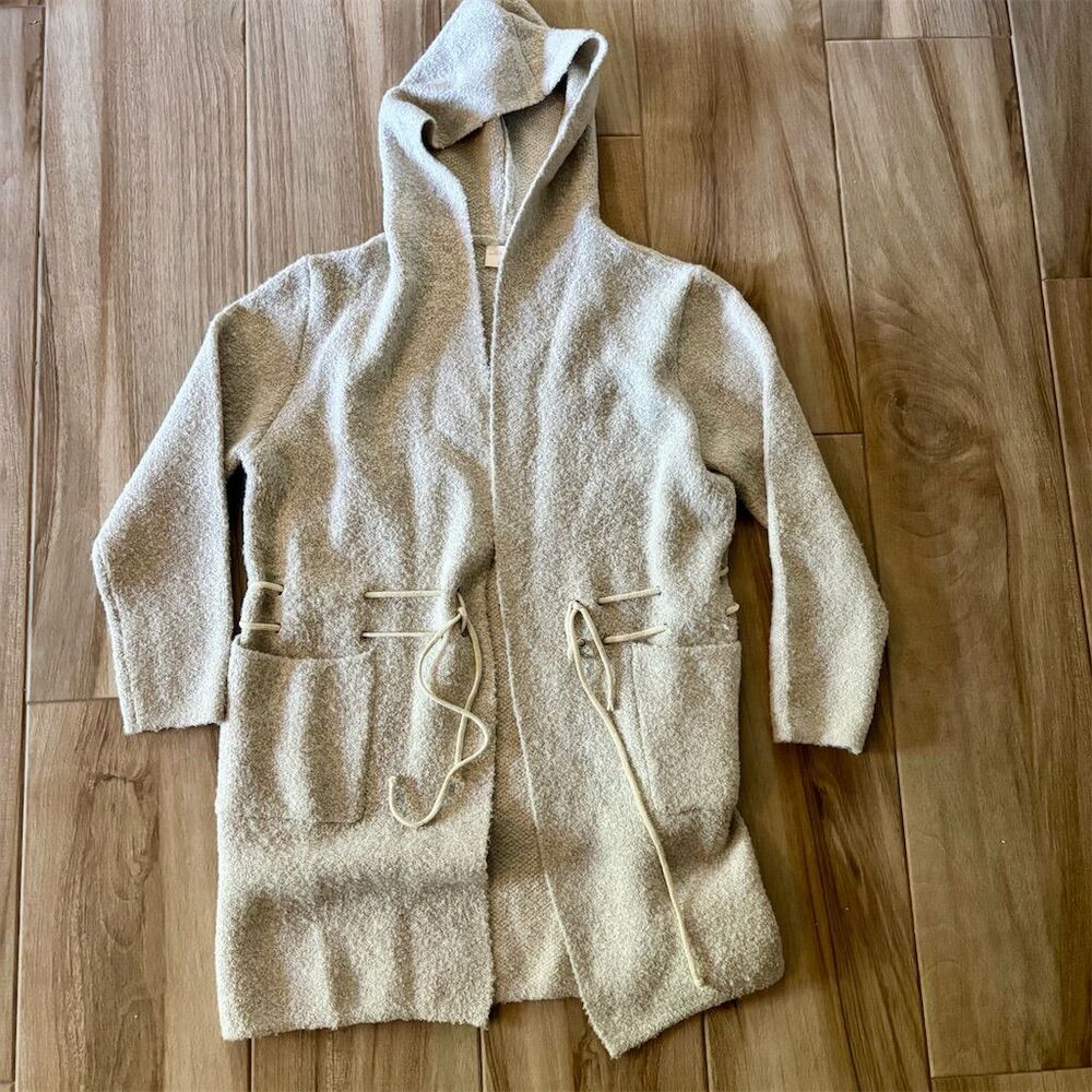 Allie Rose Women's Beige Hooded Fleece Coatigan Size L Casual Fall Jacket